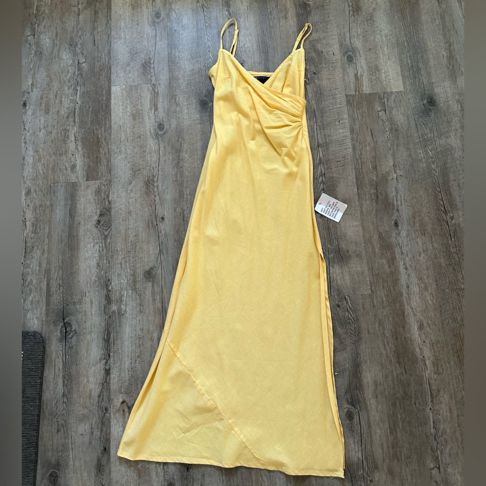 ASOS Yellow Cotton Dress with Side Slit, Zipper and Adjustable Straps!
